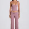 Ribbed Knit Wide-Leg Joggers in Mauve
