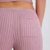 Ribbed Knit Wide-Leg Joggers in Mauve