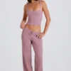 Ribbed Knit Wide-Leg Joggers in Mauve