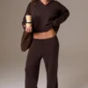 Ribbed Knit Wide-Leg Joggers in Pecan