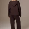 Ribbed Knit Wide-Leg Joggers in Pecan