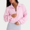 Ribbed Knit Zip-Up Cropped Sweatshirt in Pale Pink