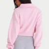 Ribbed Knit Zip-Up Cropped Sweatshirt in Pale Pink