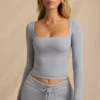 Ribbed Modal Long-Sleeve Top in Soft Blue