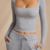 Ribbed Modal Long-Sleeve Top in Soft Blue
