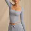 Ribbed Modal Long-Sleeve Top in Soft Blue