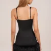 Rixelle Satin Square-Neck Corset Faux-Fur Mini Dress in Black