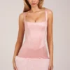 Rixelle Satin Square-Neck Corset Faux-Fur Mini Dress in Blush Pink