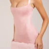 Rixelle Satin Square-Neck Corset Faux-Fur Mini Dress in Blush Pink