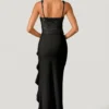Robina Embellished Ruffle-Trim Corset Gown in Black