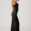 Robina Embellished Ruffle-Trim Corset Gown in Black