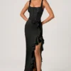 Robina Embellished Ruffle-Trim Corset Gown in Black