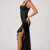 Robina Embellished Ruffle-Trim Corset Gown in Black