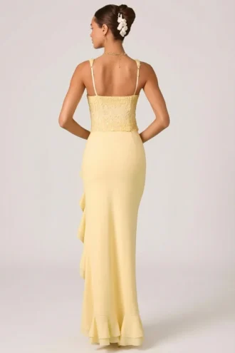 Robina Embellished Ruffle-Trim Corset Gown in Yellow