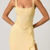 Robina Embellished Ruffle-Trim Corset Gown in Yellow