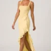 Robina Embellished Ruffle-Trim Corset Gown in Yellow
