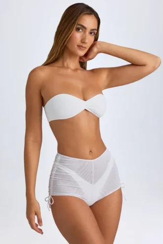 Rocas Sheer Ruched Mini Shorts in White