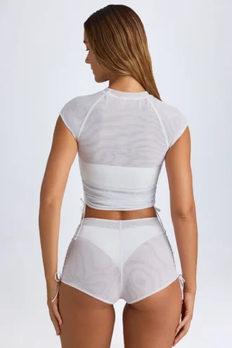 Rocas Sheer Ruched Mini Shorts in White