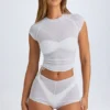 Rocas Sheer Ruched Mini Shorts in White