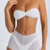 Rocas Sheer Ruched Mini Shorts in White