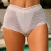 Rocas Sheer Ruched Mini Shorts in White