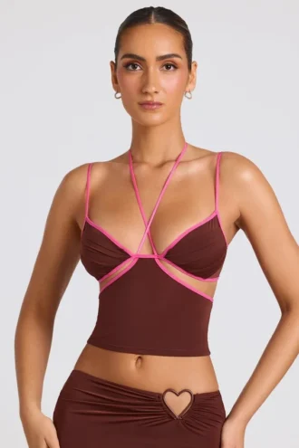Rocio Contrast Binding Cami Top in Chocolate Brown