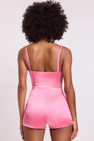 Romera Satin Corset Mini Playsuit in Pink