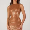 Romilly Embellished High-Neck Mini Dress in Bronze