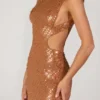 Romilly Embellished High-Neck Mini Dress in Bronze