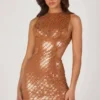Romilly Embellished High-Neck Mini Dress in Bronze