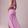 Romy Asymmetric Ruched Maxi Skirt in Pink Orchid