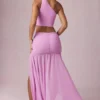 Romy Asymmetric Ruched Maxi Skirt in Pink Orchid