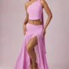Romy Asymmetric Ruched Maxi Skirt in Pink Orchid