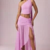 Romy Asymmetric Ruched Maxi Skirt in Pink Orchid