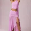 Romy Asymmetric Ruched Maxi Skirt in Pink Orchid