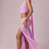 Romy Asymmetric Ruched Maxi Skirt in Pink Orchid