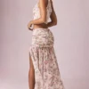 Romy Asymmetric Ruched Maxi Skirt in Primrose Floral Print