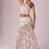 Romy Asymmetric Ruched Maxi Skirt in Primrose Floral Print