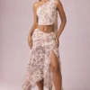Romy Asymmetric Ruched Maxi Skirt in Primrose Floral Print