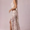 Romy Asymmetric Ruched Maxi Skirt in Primrose Floral Print