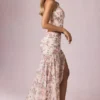 Romy Asymmetric Ruched Maxi Skirt in Primrose Floral Print