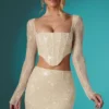 Romy Embellished Lace Bodycon Mini Skirt in Ivory