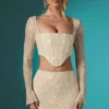 Romy Embellished Lace Bodycon Mini Skirt in Ivory