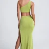 Rosalia Hardware Detail One-Shoulder Maxi Dress in Olive Green