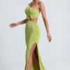 Rosalia Hardware Detail One-Shoulder Maxi Dress in Olive Green