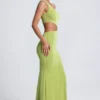Rosalia Hardware Detail One-Shoulder Maxi Dress in Olive Green