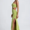 Rosalia Hardware Detail One-Shoulder Maxi Dress in Olive Green