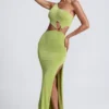 Rosalia Hardware Detail One-Shoulder Maxi Dress in Olive Green