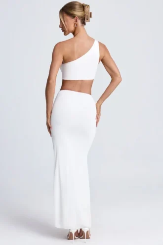 Rosalia Hardware Detail One-Shoulder Maxi Dress in White