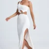 Rosalia Hardware Detail One-Shoulder Maxi Dress in White